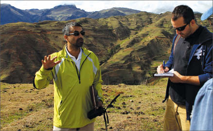 Panoro Minerals president and CEO Luquman Shaheen speaks with visitors at the Cotabambas copper-gold project, located 50 km southwest of Cuzco, Peru. Photo by Ian Bickis