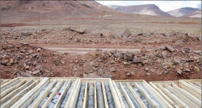 Core boxes at the Caspiche project in northern Chile's Maricunga gold district. Credit: Exeter Resource.