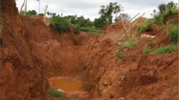 Pits dug by artisanal miners at Latin American Minerals' Paso Yobai gold project in Paraguay, photographed in 2008. Photo by Alisha Hiyate