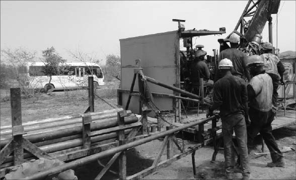 Drillers in action at Orezone Gold's Bombore gold project in Burkina Faso. Photo by Orezone Gold