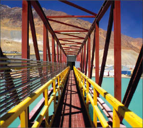 A bridge over the thickener at Anglo American's Los Bronces copper mine in Chile. Photo by Anglo American