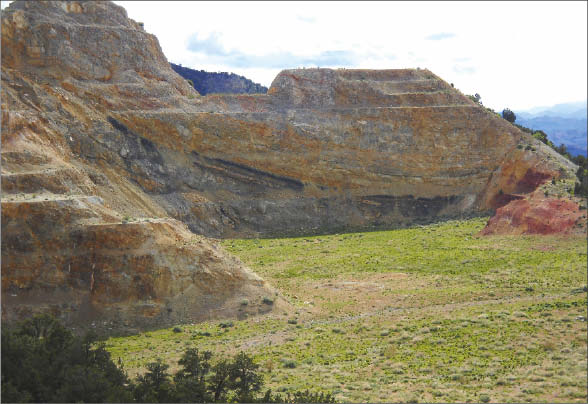 Looking west at the historic Hamburg pit at Cadillac Mining's Goldstrike gold project, 13 km east of the Nevada border in southwest Utah. Photo by Cadillac Mining