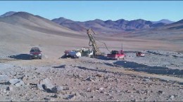 A drill set up at Coro Mining's Berta copper project, 20 km west of the village of Inca de Oro in Chile's Region III. Photo by Coro Mining