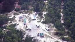 An aerial view of the camp at First Bauxite's Bonasika bauxite project near Guyana's coast. Photo by First Bauxite