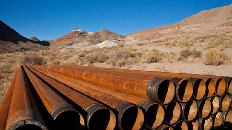 Drill rods piled near a rig at Entre Gold's Ann Mason copper-molybdenum project in Nevada, 75 km southeast of Reno. Photo by Entre Gold