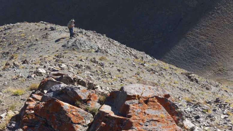 Geologist David Bond exploring Altan Rio Minerals' Chandman-Yol copper-gold project in western Mongolia. Photo by Altan Rio Minerals