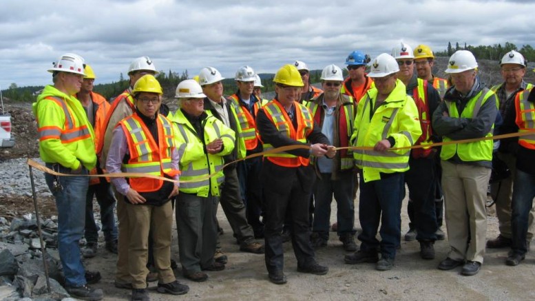 Wesdome Gold Mines CEO Donovan Pollitt cuts the ribbon at the Mishi gold mine opening in Wawa, Ontario. Photo by Alisha Hiyate