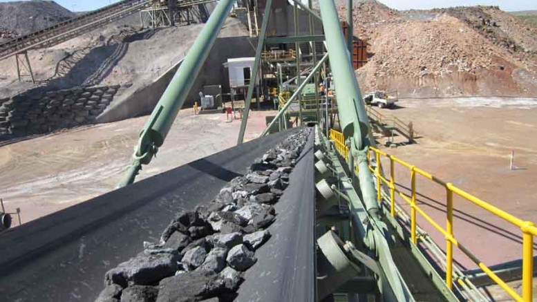 Coarse ore travels on a conveyor at Ivanhoe Australia's Osborne copper-gold mine in Queensland, Australia. Photo by Ivanhoe Australia