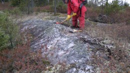 Consul-Teck Exploration president Jean-Raymond Lavalle exploring at Critical Elements' Rose tantalum-lithium project in Quebec. By Critical Elements.
