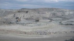 Trucks in Agnico-Eagle Mines' Meadowbank gold mine in Nunavut. By Salma Tarikh.