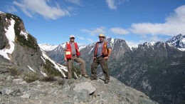 HTX Minerals CEO Scott McLean (left) and Transition Metals COO Greg Collins at Transition Metals' Homathko gold property, 200 km west of Williams Lake, British Columbia. Source: HTX Minerals