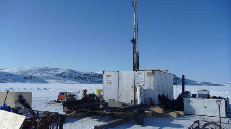 A drill rig used to target the CH-51 kimberlite at Peregrine Diamonds' Chidliak project in 2011. Source: Peregrine Diamonds