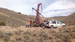 Drillers at work at Kirkland Mining's 12 Mile gold-silver target in Elko County, Nevada. Photo by Matthew Keevil