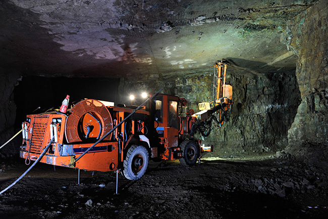 A rock-support drill rig underground at Revett Minerals' Troy silver-copper mine in northwestern Montana. Source: Revett Minerals