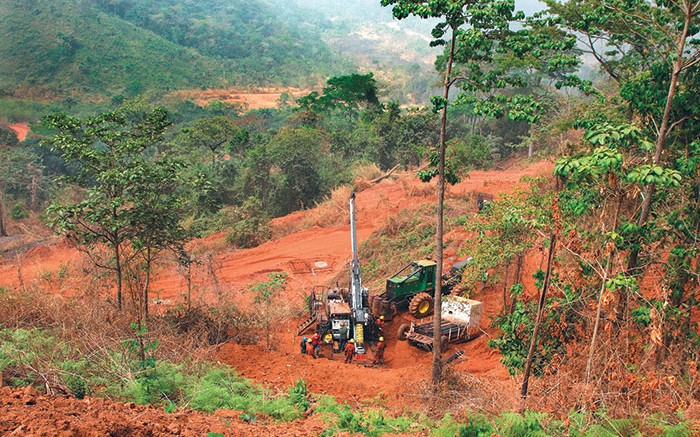 Drillers at Amara Mining's Baomahun gold project ,180 km east of Freetown, Sierra Leone. Source: Amara Mining