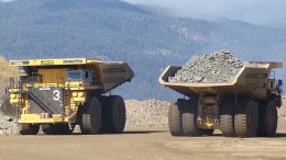 Trucks hauling ore at Copper Mountain's namesake mine. Source: Copper Mountain Mining