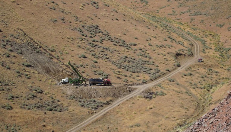 A drill rig at Klondex's Fire Creek property in Nevada. Credit: Klondex Mines.