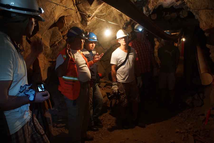  Consulting geologist John Buckle (second from left) takes a group of investors on a tour of the underground workings at Inca One Resources' newly acquired Corizona gold project in Peru. Source: Inca One Resources
