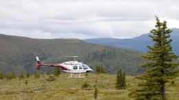 A helicopter at Kaminak Gold's Coffee gold project in the Yukon's White Gold district. Photo by The Northern Miner