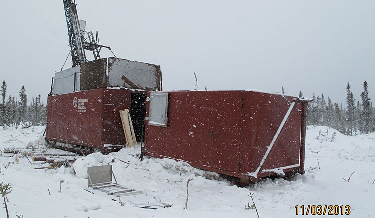 Snow falls on a drill rig at TomaGold and Quinto Real Capital's Monster Lake joint-venture gold project near Chibougamau, Quebec. Source: TomaGold