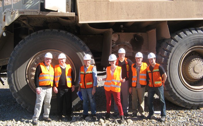 McEwen Mining CEO Rob McEwen (third from left) and senior vice-president Ian Ball (far right), with colleagues and visitors at the El Gallo silver-gold project in Mexico's Sinaloa state. Photo by Trish Saywell