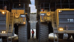 180-tonne haul trucks and driver at the Thompson Creek mine. Source: Thompson Creek Metals
