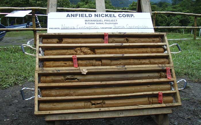 Laterite core from the Neuva Conception zone at Anfield Nickel's Mayaniquel project in Guatemala. Photo by Gwen Preston.