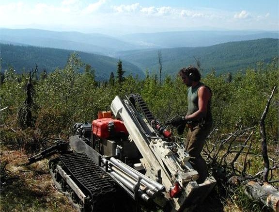 One of Shawn Ryan's new exploration tools: the Geoprobe, a small, mobile hydraulic drill that pushes through deep soils to test the bedrock interface.