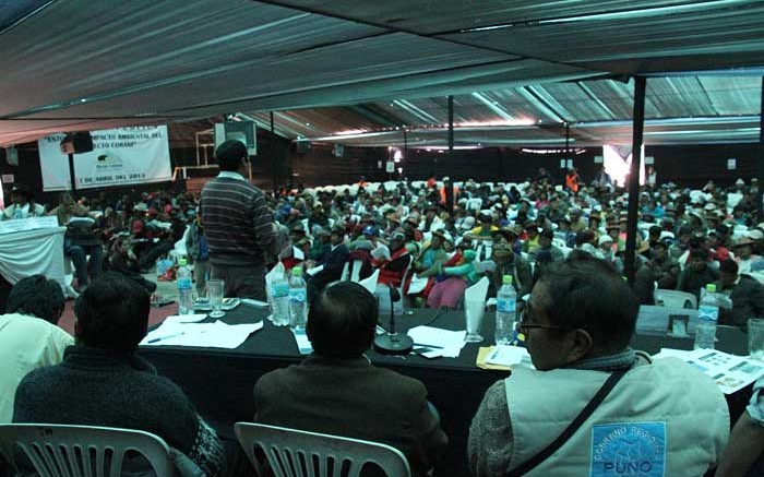 Community members at a public hearing in April for Bear Creek Mining's Corani silver-lead-zinc project in Peru. Source: Bear Creek Mining