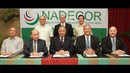 At the Nadecor AGM in August. Front row, from left: Nadecor COO Leocadio Nitorreda; Nadecor chairman Roberto Romulo; Nadecor president Conrado Calalang; St. Augustine CEO Andrew Russell; and St. Augustine COO Tom Henderson. Back row, from left: Nadecor directors Kee Ming Chi, John Engle and Kevin Belmonte.