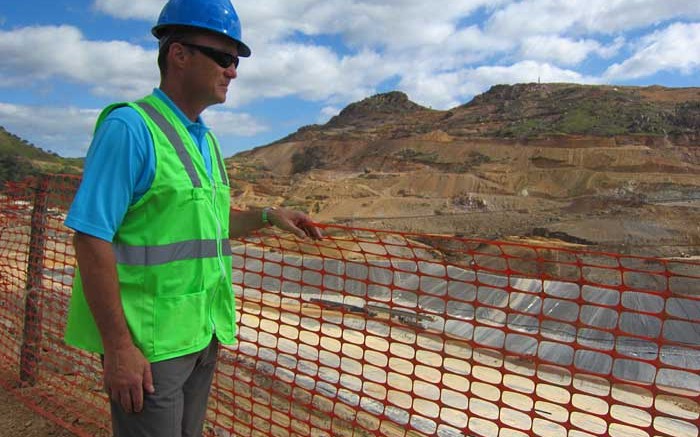 Agnico Eagle Mines CEO Sean Boyd checks out the heap-leach pad at the new La India gold mine in Sonora, Mexico. Photo by Salma Tarikh.