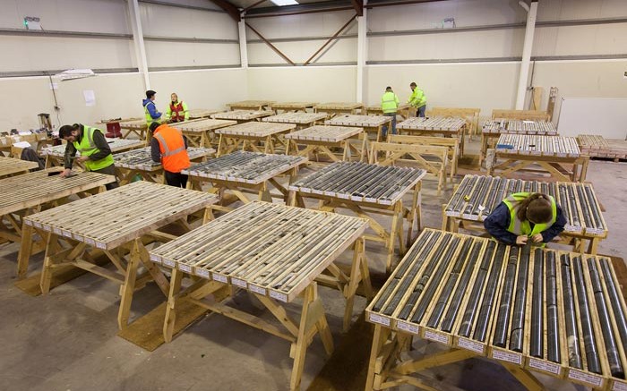 Staff in the core shack at Dalradian Resources' Curraghinalt gold project in Northern Ireland. Credit: Dalradian Resources