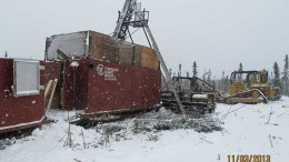 A drill rig at TomaGold's Monster Lake gold project, 4 km southwest of Chibougamau, Quebec. Credit: TomaGold