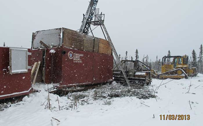 A drill rig at TomaGold's Monster Lake gold project, 4 km southwest of Chibougamau, Quebec. Credit: TomaGold