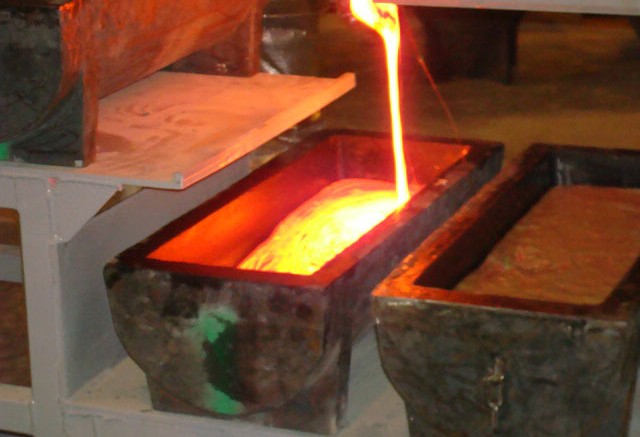 The first gold pour at Goldcorp's  Penasquito mine in Mexico. Credit: Goldcorp