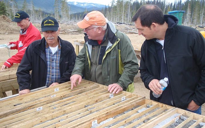 Examining core, far left CEO Conrad Swanson,  investor Ray Fortier, director Jim Petit and investor Dan Sider. Credit: Gold Reach Resources