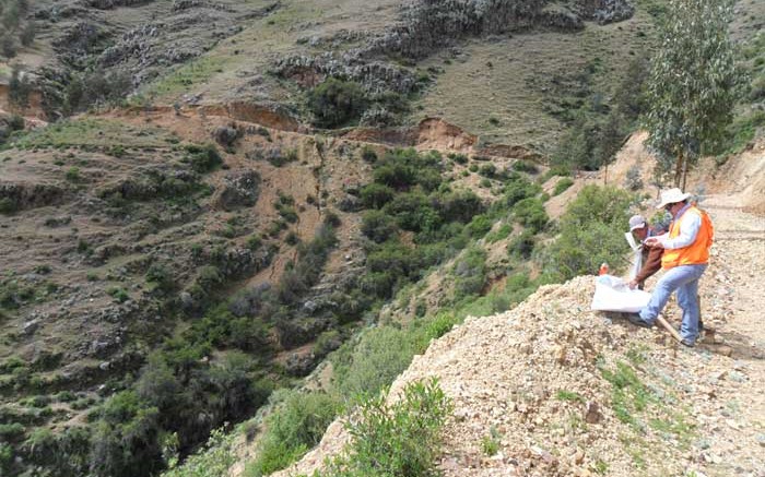 Geologist Edwin Mayta (right) at Panoro Minerals' Cotabambas copper project, 50 km west of Cuzco. Credit: Panoro Minerals