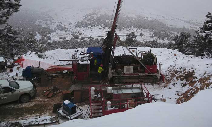 Drillers last month at Pilot Gold's Kinsley Mountain gold project in Elko County, Nevada. Credit: Pilot Gold