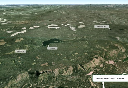 Graphic from Taseko Mines showing the New Prosperity project before mine development. Credit: Taseko Mines