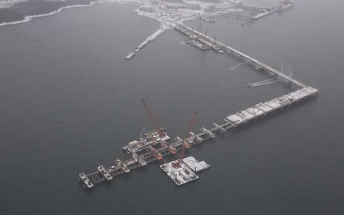 The new deepwater, multi-user iron ore dock under construction in Sept-les, Quebec, where New Millennium plans to send iron ore from the Taconite project in the Labrador Trough. Credit: New Millennium Iron