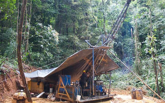 A drill rig at GoldSource Mines' Eagle Mountain gold project in Guyana. Credit:  GoldSource Mines