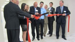 Actlabs founder and president Eric Hoffman cuts the ribbon to mark the opening of the firm's new facility in Ancaster, Ontario. Photo by Salma Tarikh.