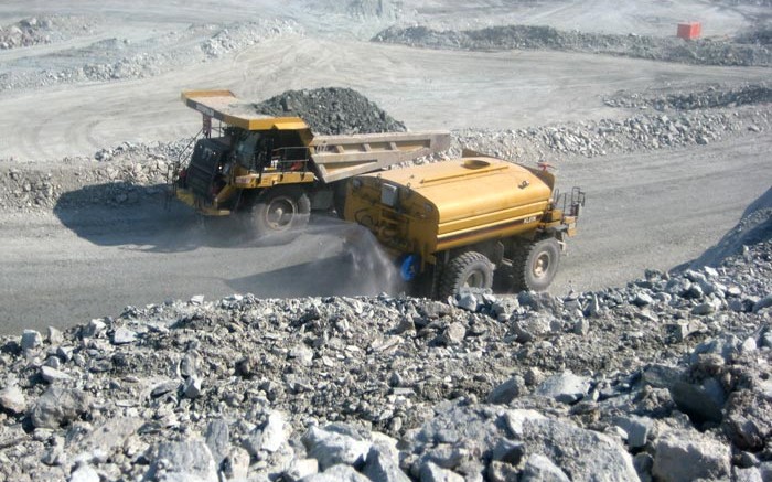 Mining trucks at Agnico Eagle's Meadowbank gold mine in Nunavut. Photo by Salma Tarikh.