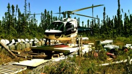 A helicopter at Balmoral Resources' Martiniere gold property in Quebec's Abitibi region. Credit: Balmoral Resources
