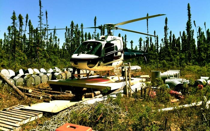 A helicopter at Balmoral Resources' Martiniere gold property in Quebec's Abitibi region. Credit: Balmoral Resources