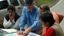 Geologists examining maps at Continental Gold's Buritic project in Colombia. Credit: Continental Gold