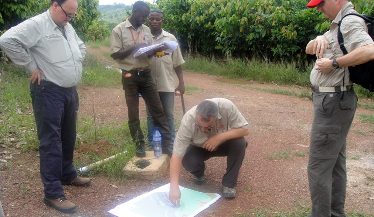 Discussing plans at the Enchi gold project in Ghana. Credit: Featherstone Capital