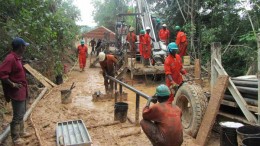A drilling team in action at Pinecrest Resources' Enchi gold project in Ghana. Credit: Pinecrest Resources