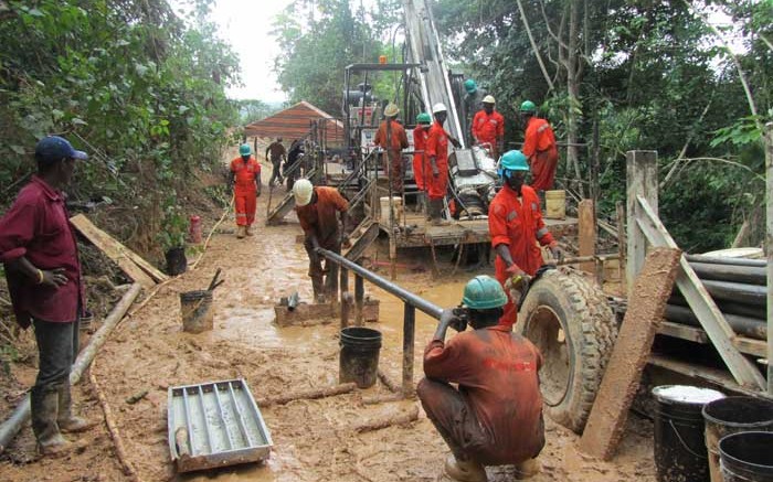 A drilling team in action at Pinecrest Resources' Enchi gold project in Ghana. Credit: Pinecrest Resources