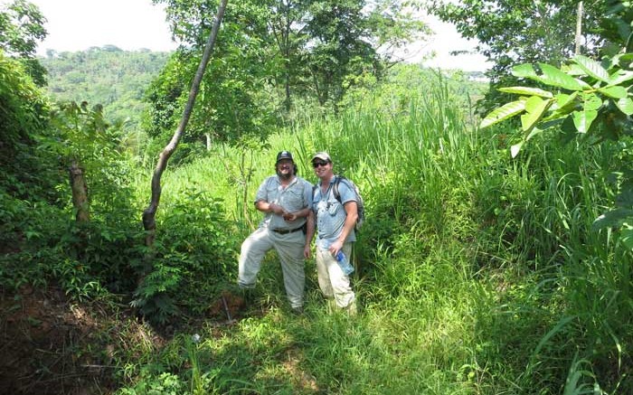 Calibre Mining president and CEO Greg Smith (left) and senior geologist Marc Cianci at the Eastern Borosi gold-silver project in northeast Nicaragua. Credit: Calibre Mining